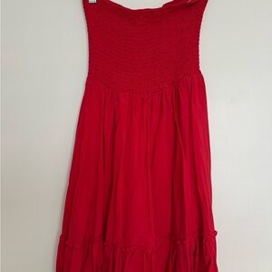 Tsher Red Strapless Smocked Maxi Dress
